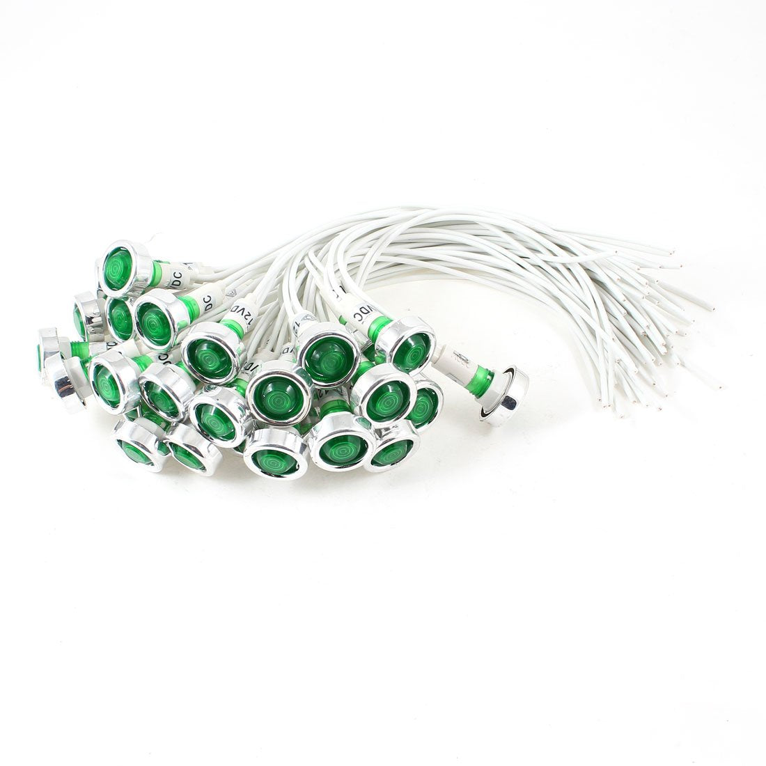 30 Pcs 10 mm Hole White Cable Green Indicator Pilot Light Lamp DC 12V