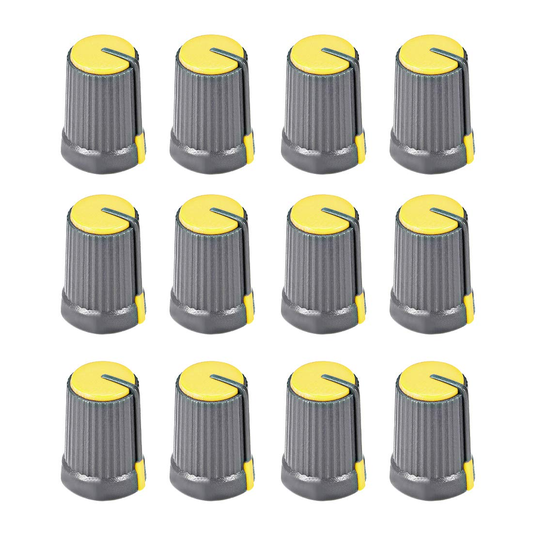 12Pcs Potentiometer Volume Control Knob Cap Plastic Yellow 6mm Shaft Dia. Rotary Knob 12mm Dia. X 17mm Height