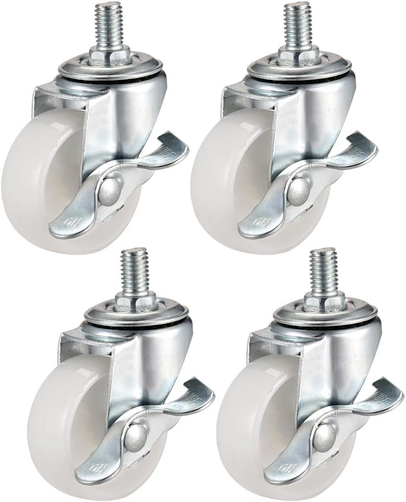 2 Inch Swivel Caster Wheels PP 360 Degree Threaded Stem Caster Wheel with Brake M8 x 15mm, 198lb Total Load Capacity, Pack of 4