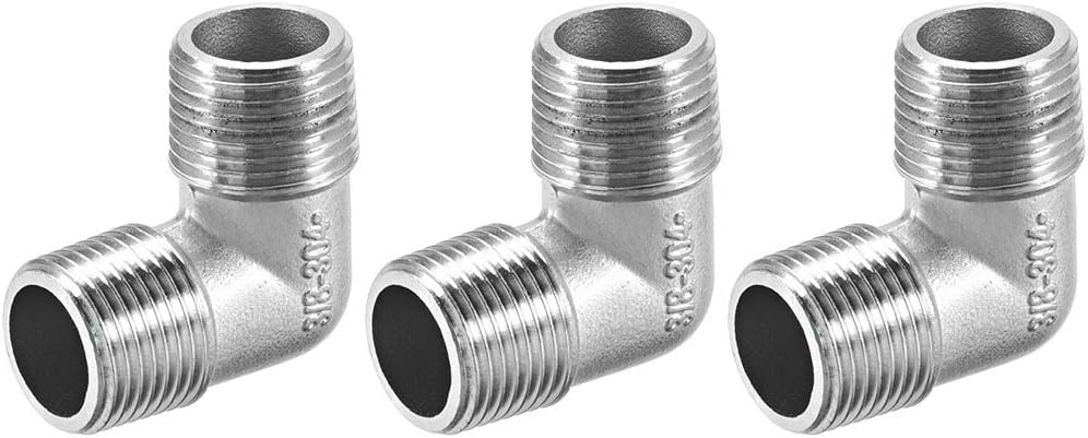 Stainless Steel 304 Cast Pipe Fitting 90 Degree Elbow 3/8 BSPT Male x 3/8 BSPT Male Thread 3pcs