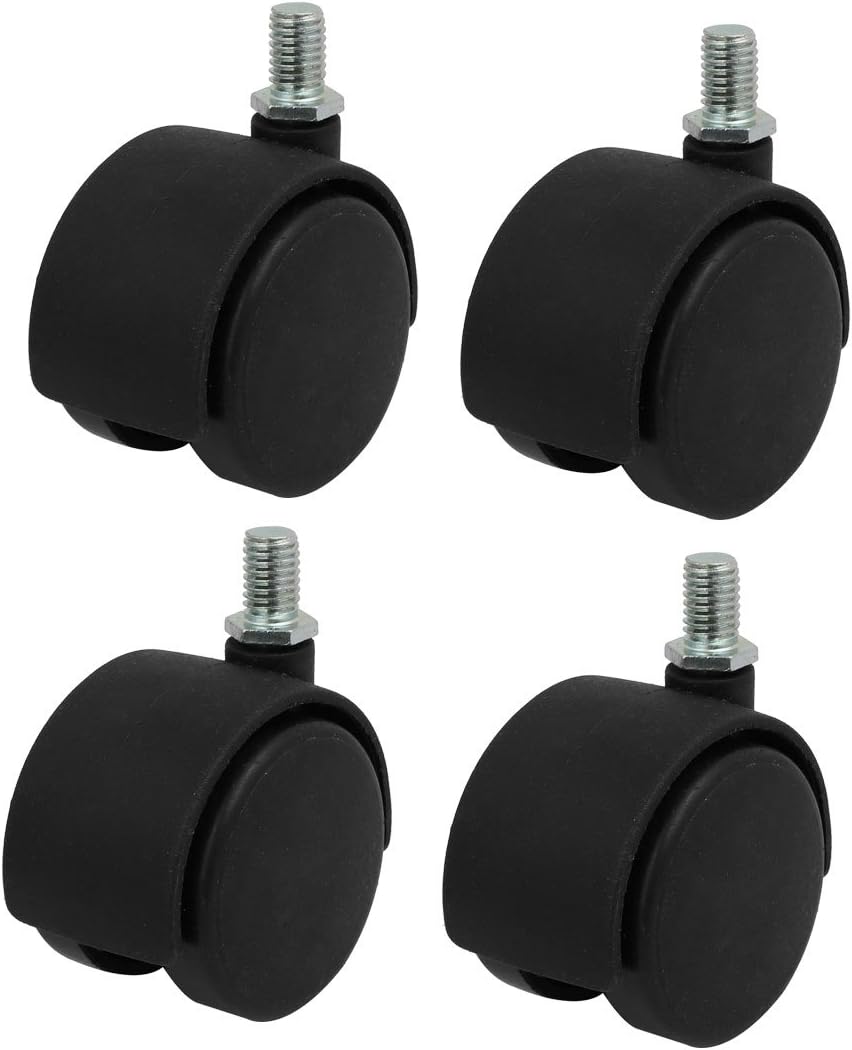 M10 Thread 2-inch Diameter Nylon Wheel Rotary Caster Roller Black 4pcs