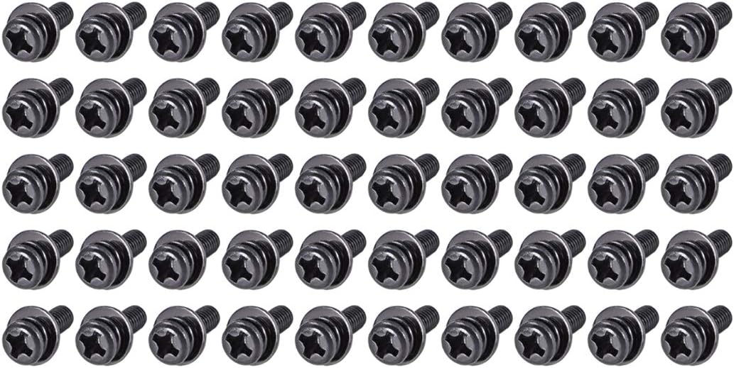 M3 x 10mm Carbon Steel Phillips Pan Head Machine Screws Bolts Combine with Spring Washer and Plain Washers 50pcs