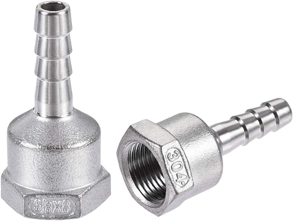 304 Stainless Steel Hose Barb Fitting Coupler, 8mm Barb x G3/8 Female Thread Pipe Adapter