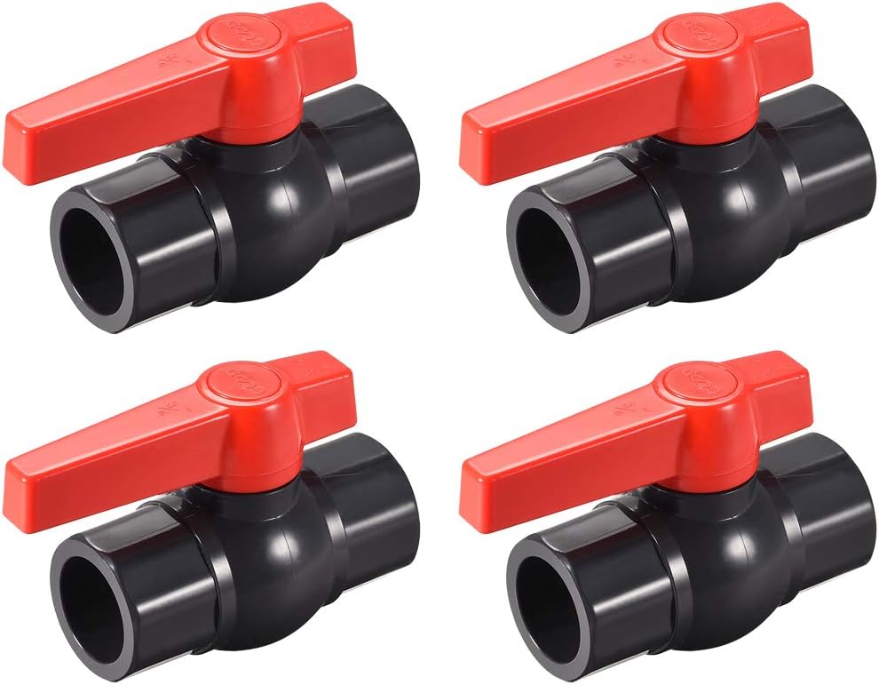 Ball Valve, 3/4" Slip PVC Socket End Valve T-Handle Water Shut-Off Valve for Irrigation and Water Treatment Dark Gray Red 4Pcs