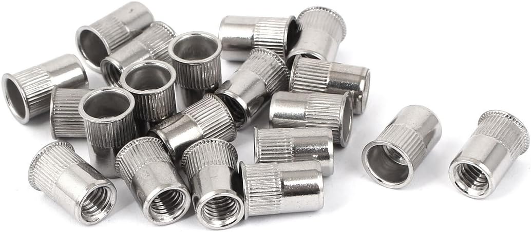 M8 Stainless Steel Flat Head Rivet Nut Insert Nutsert Silver Tone 20pcs