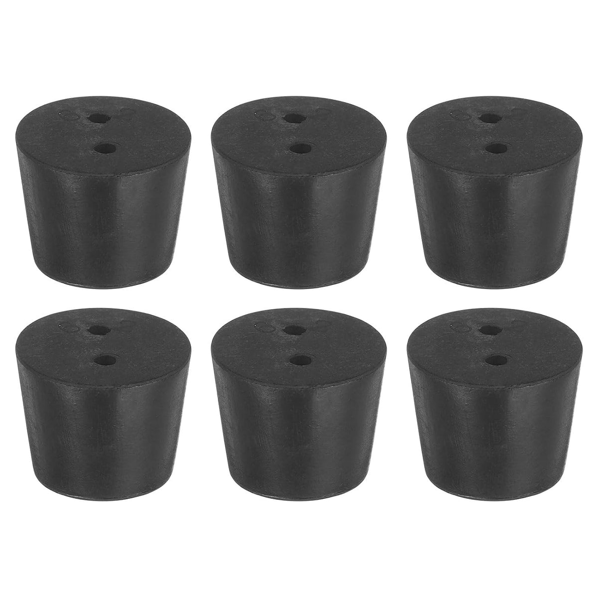 6 Pcs 2-Hole Rubber Stopper, Tapered Lab Seal Tube Stopper Plug for Test Tube Flasks Glass Containers Industry and Laboratories, 32x26x25mm Black