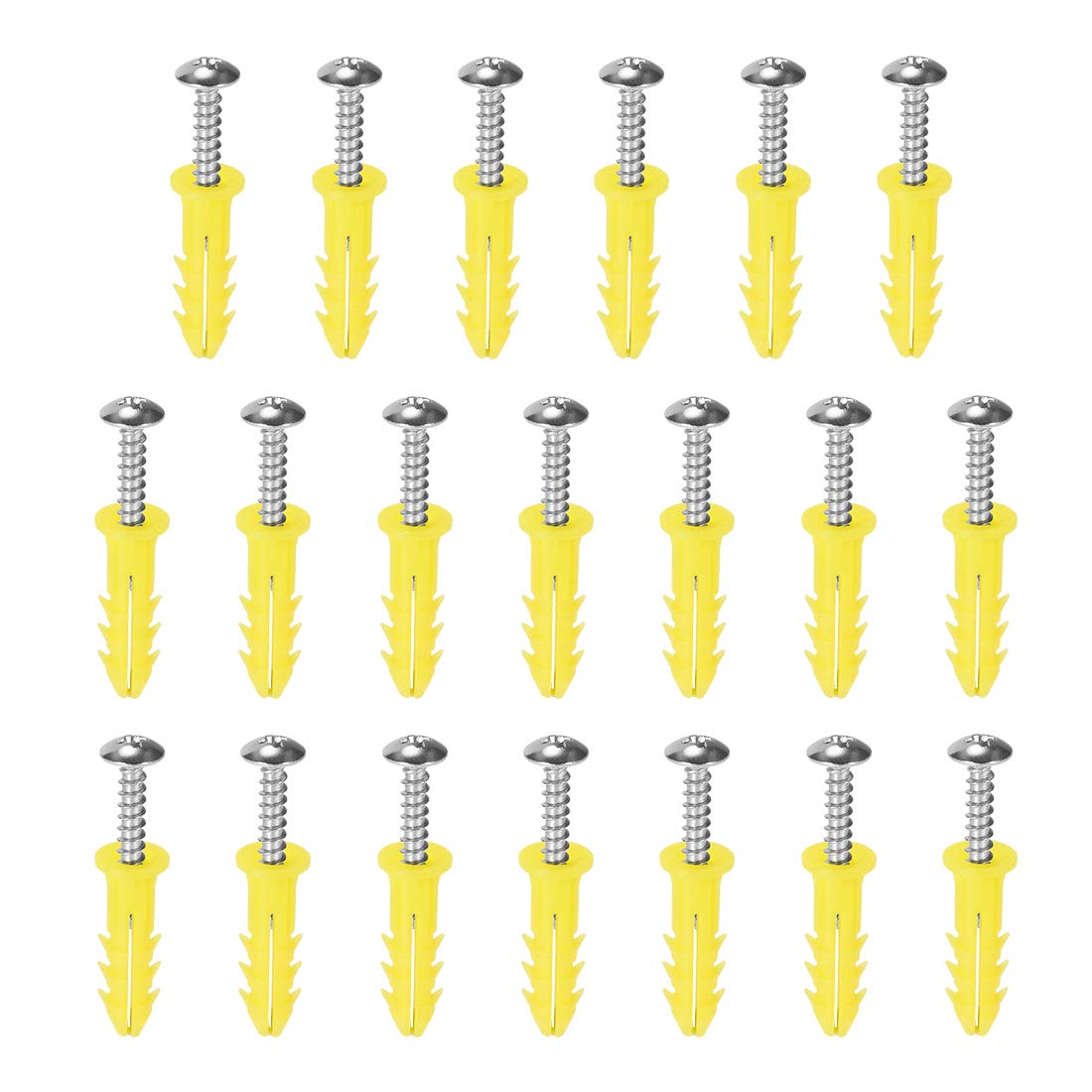 6 x 26mm Plastic Expansion Tube for Drywall with Screws, Yellow 20pcs