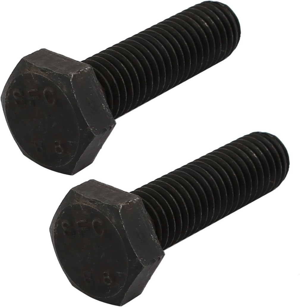 8.8 Grade M10x35mm Full Threaded Left Hand Thread Hex Head Bolt Black 2pcs