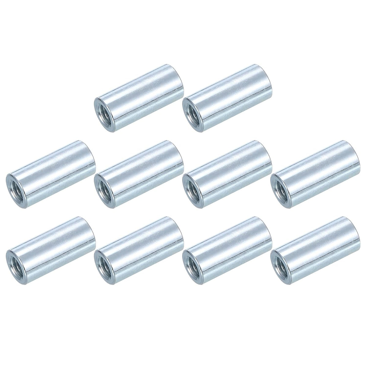 M10x1.5mm Round Coupling Nuts, 10 Pcs Carbon Steel Connector Nuts Fasteners Rod Bar Stud 34mm for Industrial Construction Fasteners, White