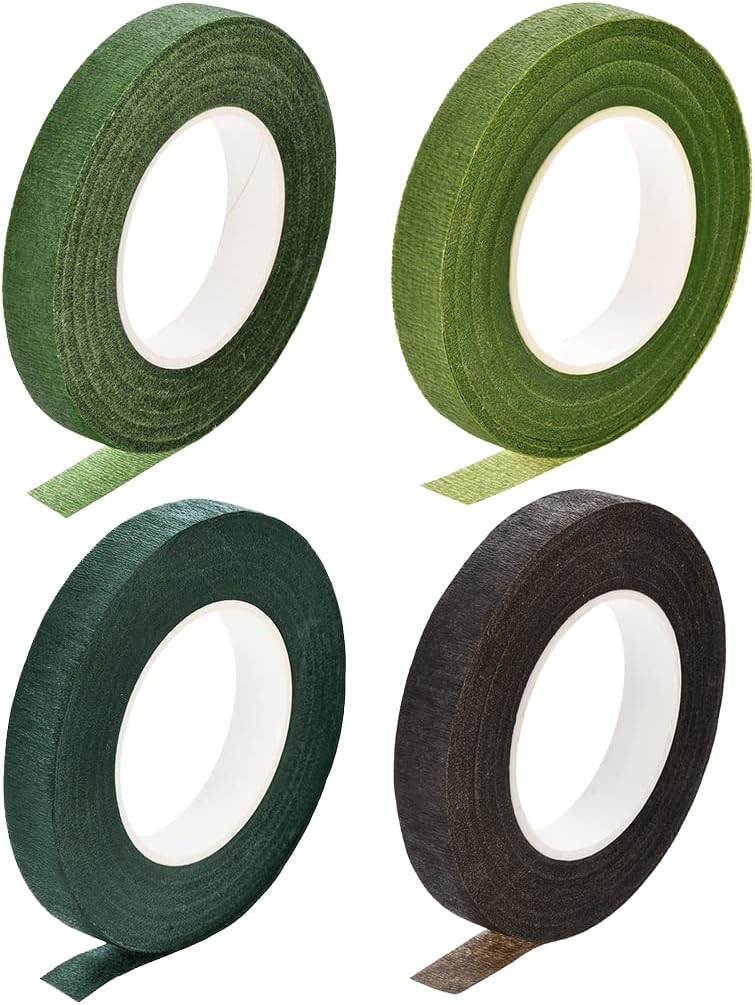 LinkMejor 4 Roll 1/2-inch Wide 30Yard Dark Green,Light Green,Green,Brown Floral Tape Flower Adhesives Floral Arrangement Kits