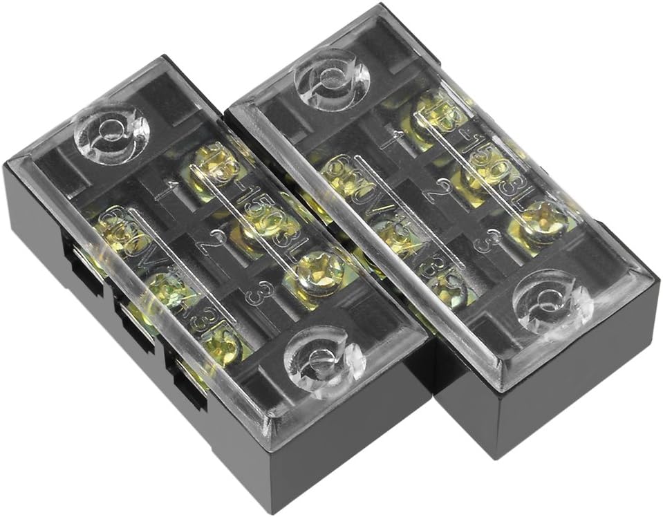 2 Pcs Dual Rows 3 Positions 600V 15A Cable Barrier Block Terminal Strip TB-1503L