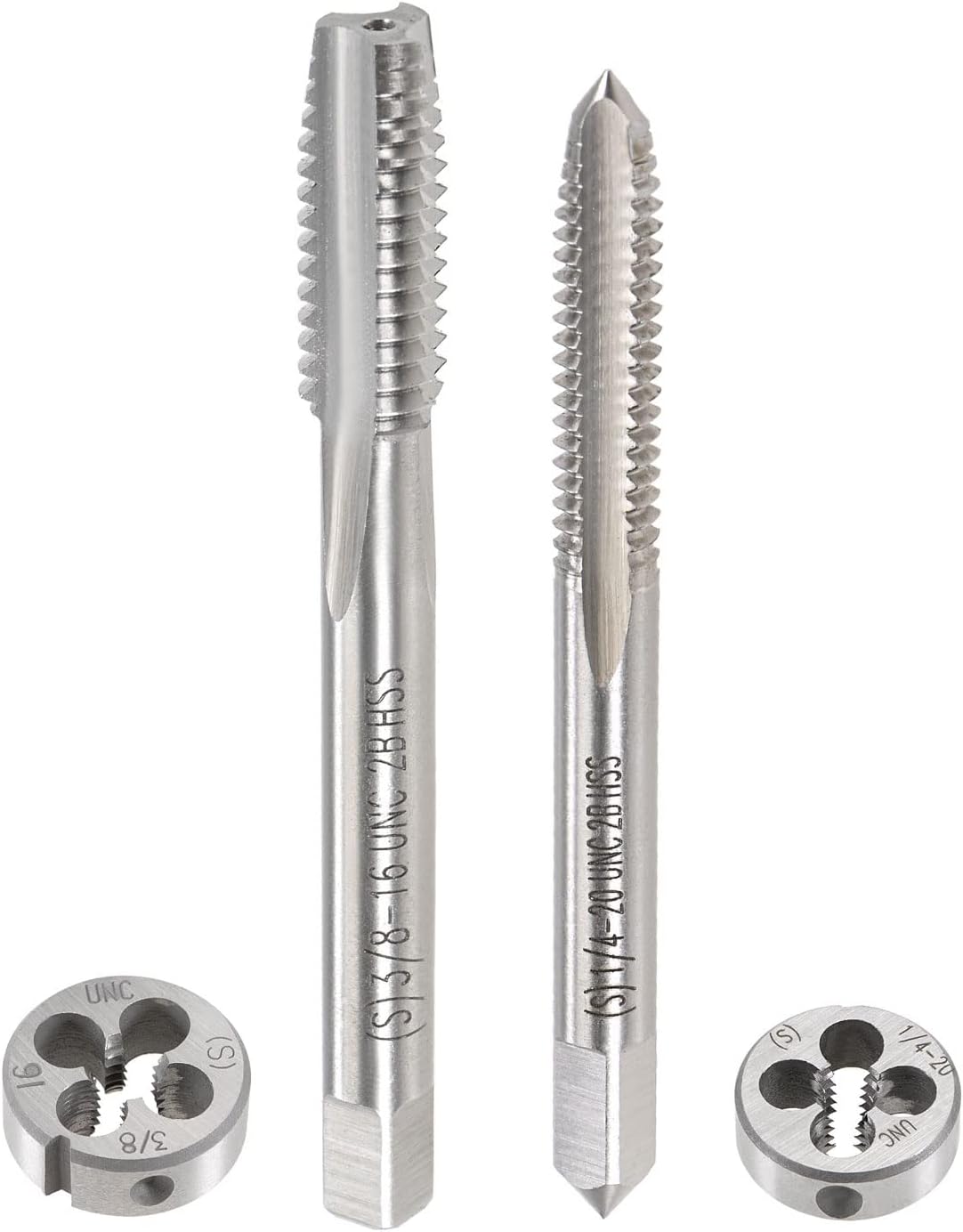 1/4"-20 UNC, 3/8"-16 UNC Tap and Die Set, HSS Thread Tap with Round Threading Die, Right Hand