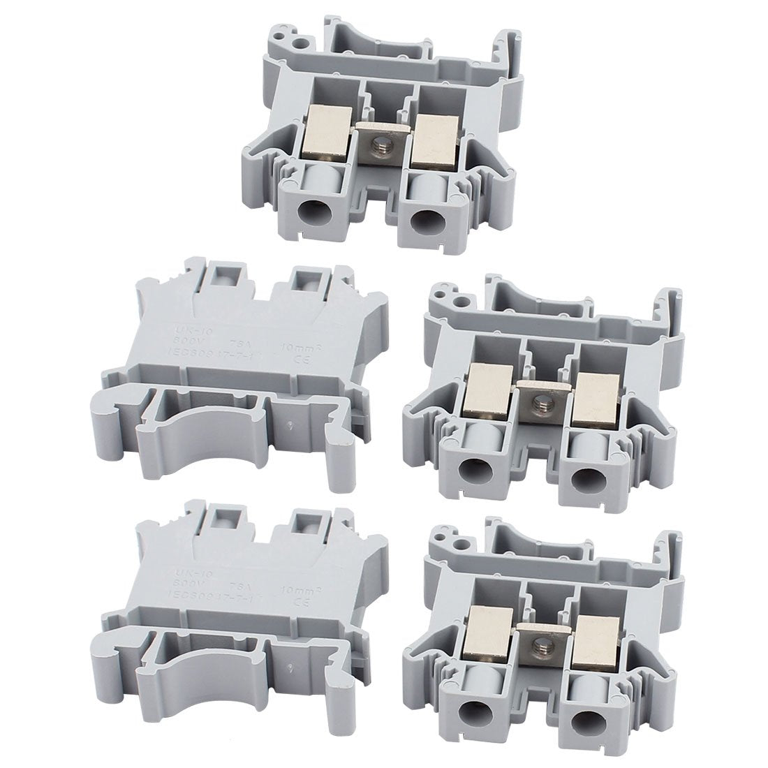 5Pcs UK-10N DIN Rail Mount Guide Terminal Block 800V 76A 10mm2 Cable Gray
