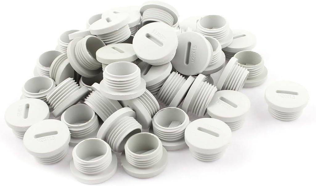 50pcs Grey Nylon Round Insert Blanking Cap End Threaded M20 x 8mm