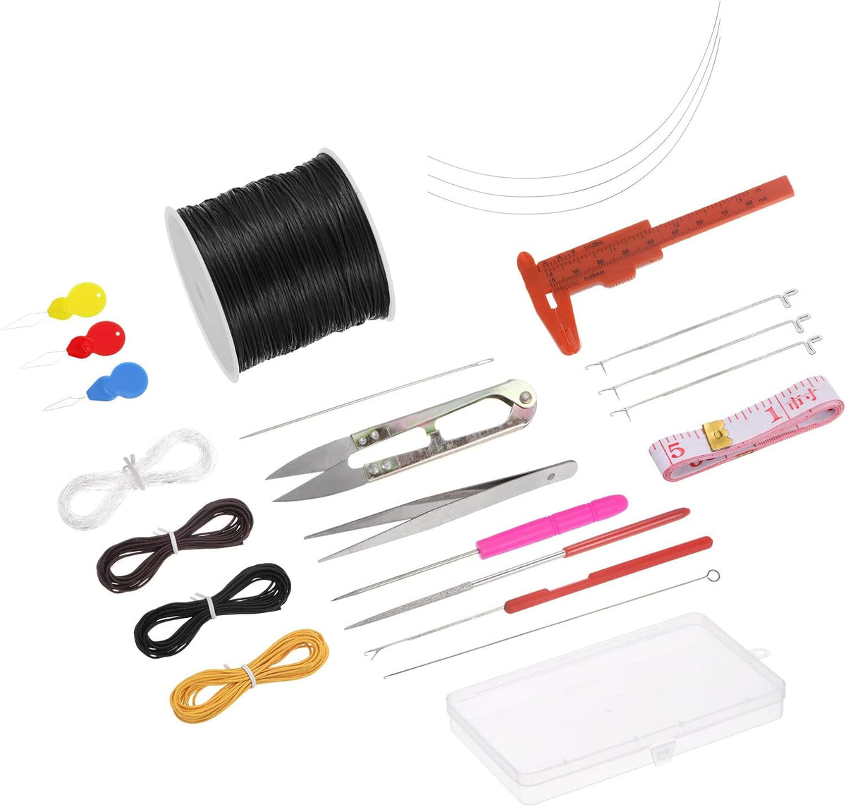 LinkMejor 20Pcs Stretchy String Bracelets Kit, 0.8mm Elastic Stretch Cord Jewelry Bead Bracelet with Crochet Hooks Accessories, for Beads, Necklace Jewelry Making, Black