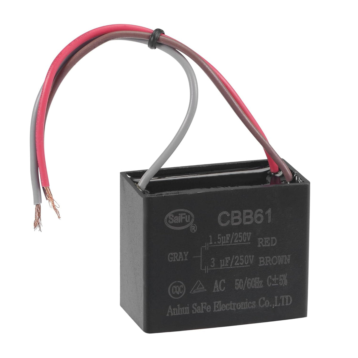 Ceiling Fan Capacitor CBB61 1.5/3uF 250V AC 3 Wires Metallized Polypropylene Film Capacitor 38x31x22mm for Electric Fan Pump Motor Generator