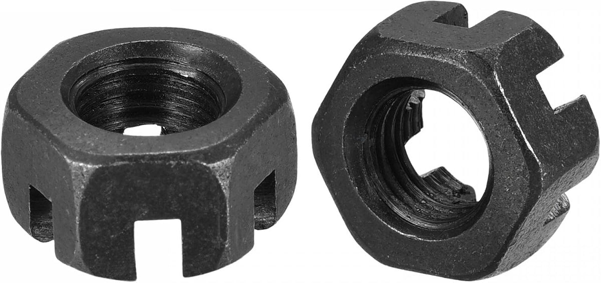 M10x1.25mm Hexagon Slotted Nut, Grade 4.8 Carbon Steel Hex Castle Nuts, Black, 20Pcs