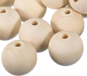 20Pcs 50mm Natural Wood Spacer Beads, 10mm Large Hole Unfinished Round Wooden Beads for DIY Crafting, Jewelry Making Bracelets
