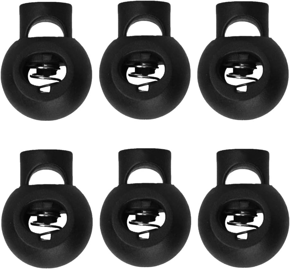 LinkMejor 6pcs Plastic Cord Lock Stopper Spring Stop Fastener Stopper Rope End for Drawstring Clothing, Shoelace, Camping Black