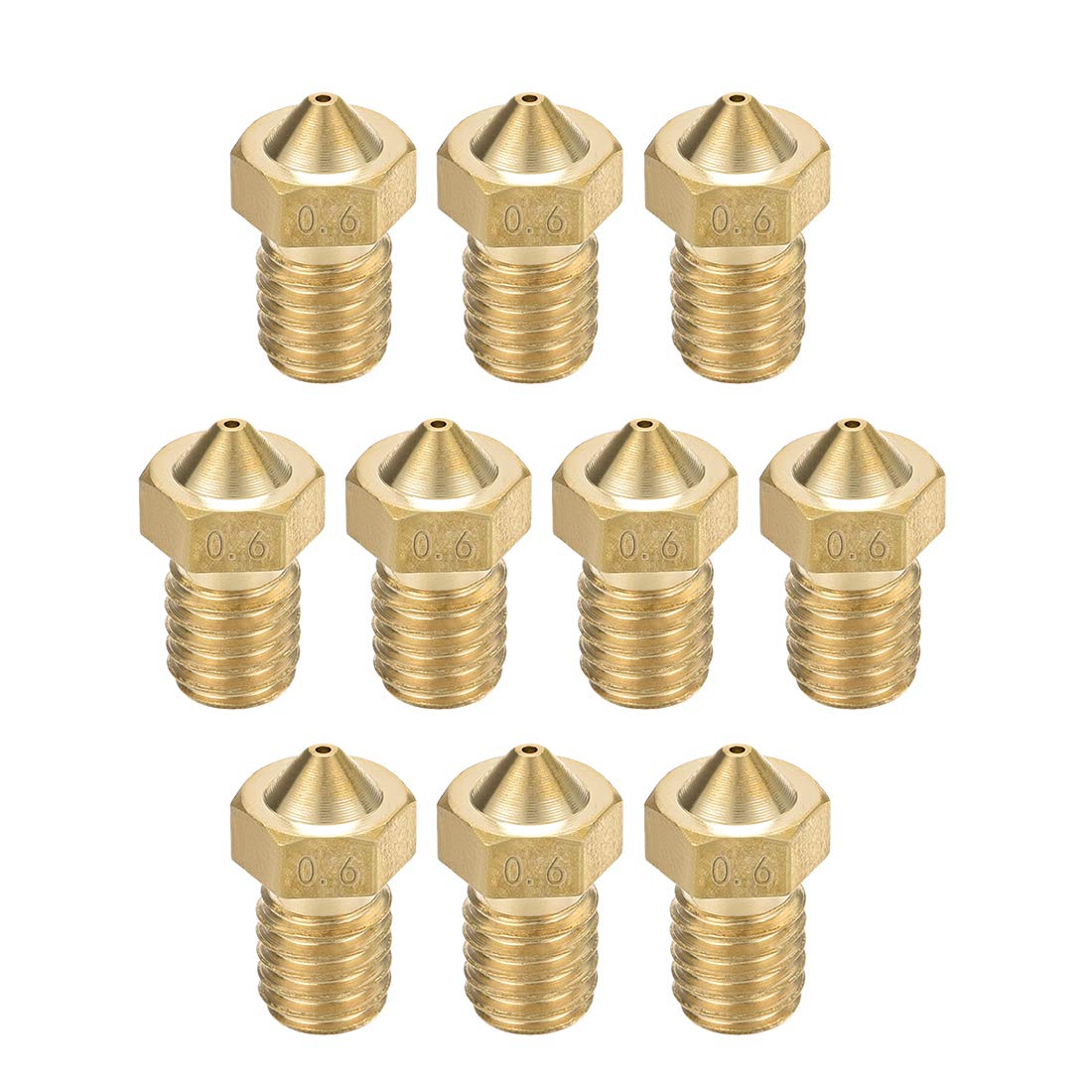10pcs 3D Printer Nozzle,Brass V6 Nozzle 0.6mm,Extruder Print Head for Filament 1.75mm V5-V6 M6 3D Printer
