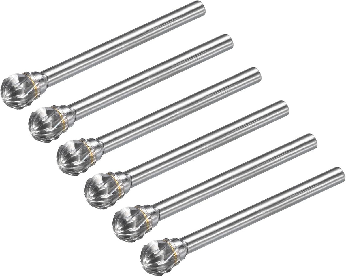 Tungsten Carbide Rotary Files 1/8" Shank, Double Cut Ball Shape Rotary Burrs Tool 6mm Dia, for Die Grinder Drill Bit Wood Soft Metal Carving Polishing Model Engineering, 6pcs
