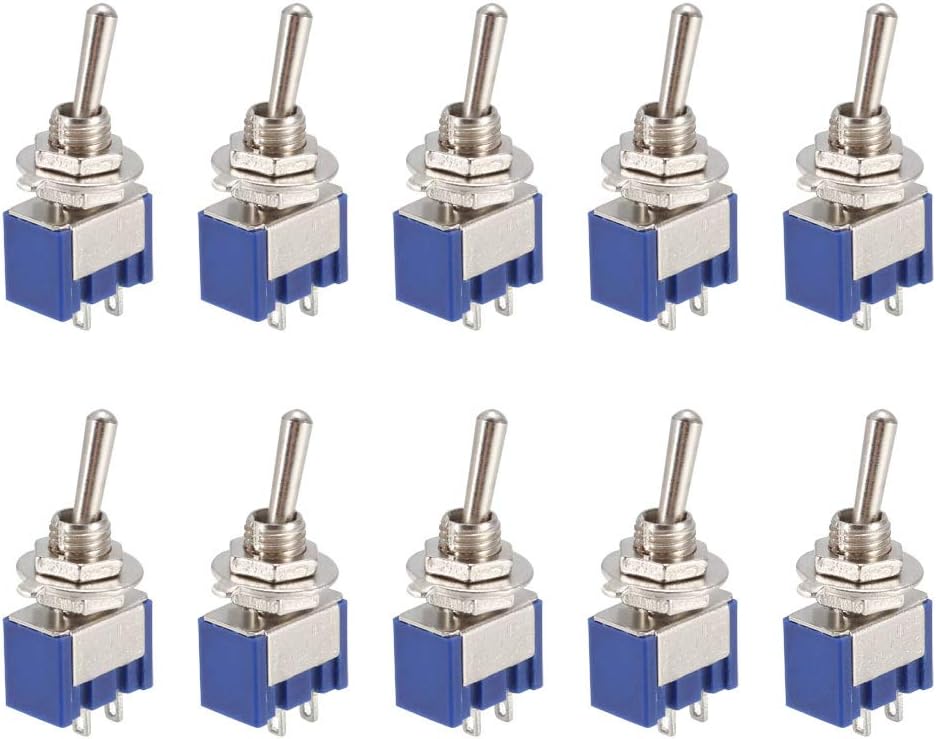 10 Pcs 125VAC 6A On/Off 2 Position Terminal SPST Latching Mini Toggle Switch Bule