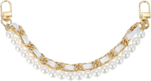 10.2" Pearl Purse Double Chain, Metal Purse Extender Chain, PU Leather Double Handle Wrist Chain, Purse Handbag Strap Replacement Chain, (White, Gold Chain)