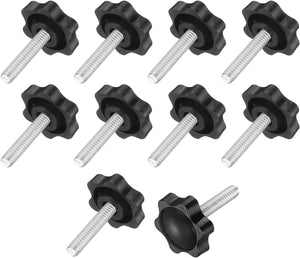 10Pcs 1/4"-20 Star Knobs, 1.2" Threaded Stud Plastic Male Clamping Knob Screw Hand Tightening Replacement Knob for Industrial Furniture Tools Jigs Clamps, Black