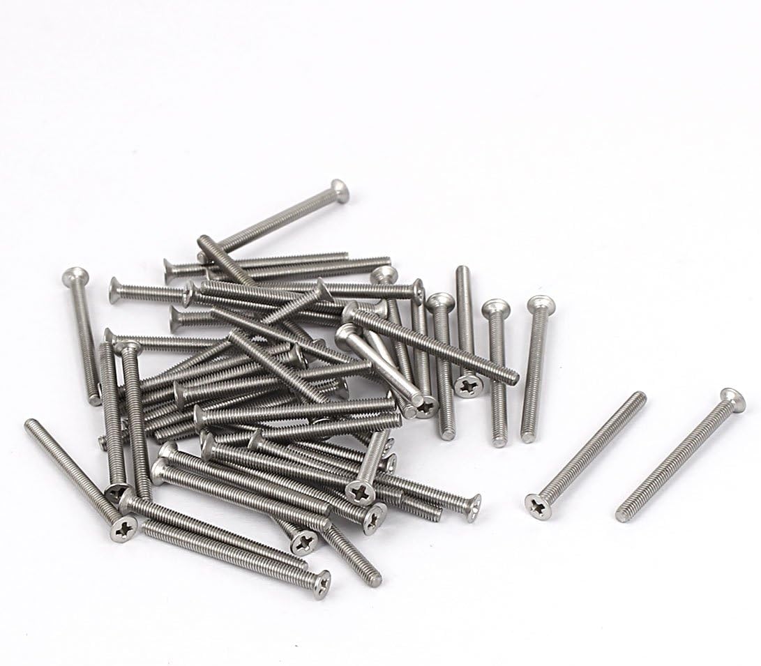 M2.5-0.45 x 30mm Fine Thread Phillips Flat Countersunk Head Machine Screws Silver Tone 50pcs