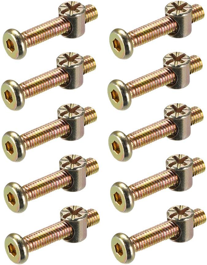 M6 x 35mm Furniture Bolts Nut Set Hex Socket Screw with Barrel Nuts Phillips-Slotted Zinc Plated 10 Sets