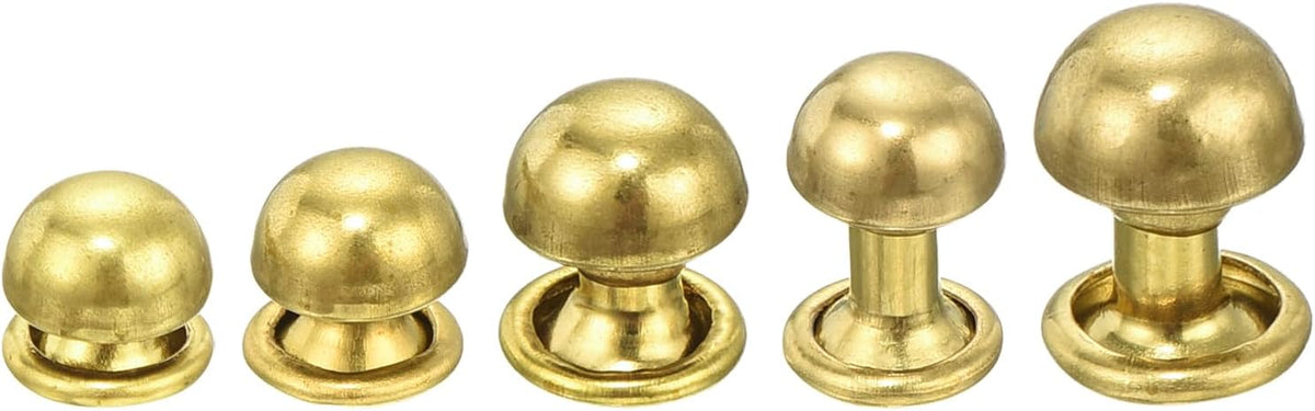 50 Set Round Studs Rivet, 6x4 to 8mm Brass Mushroom Shape Leather Rivet, Button Rivets Fastener for Leather Belt Wallet Handbag Leather Craft DIY Decoration (Gold)
