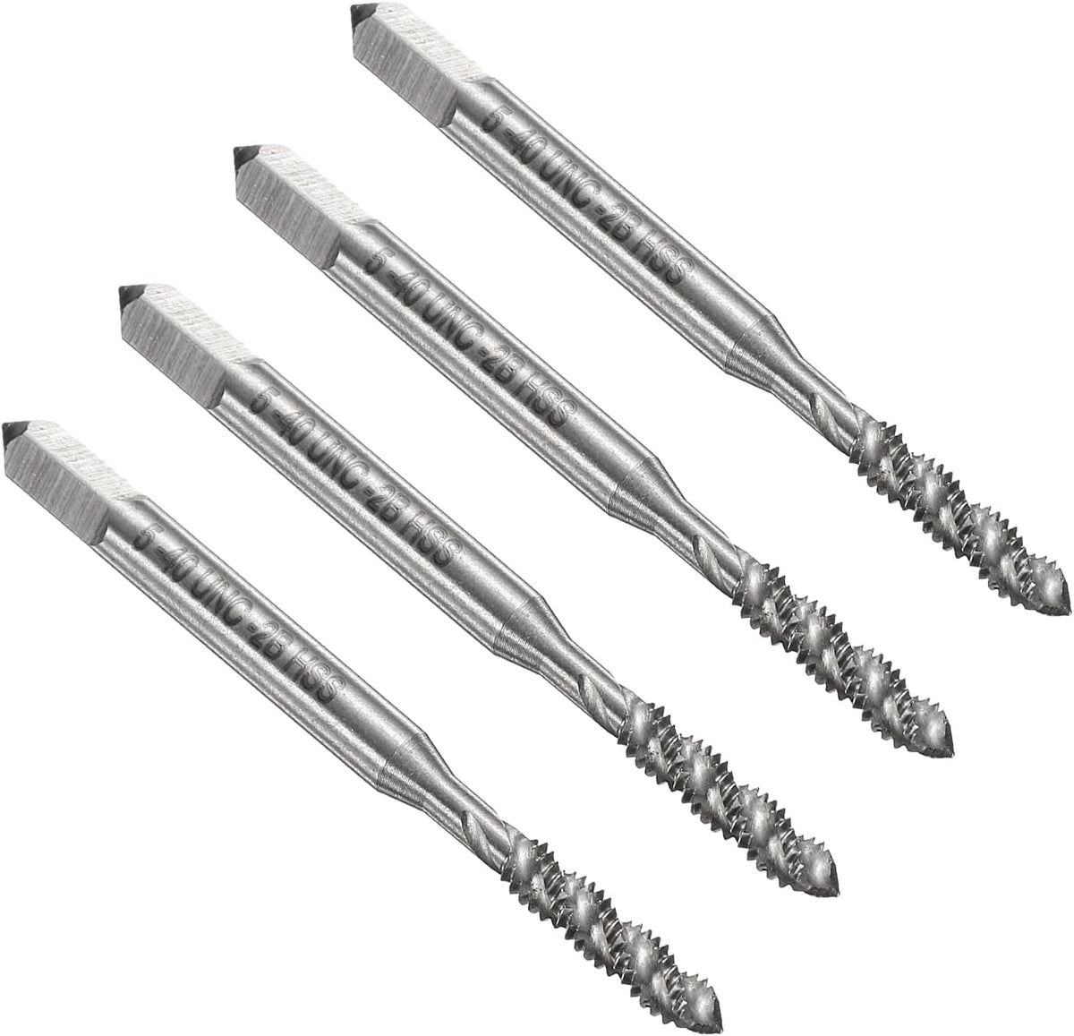 4pcs Spiral Flute Thread Taps 5-40 UNC 2B Machine Threading Tap Bit, Uncoated Screw Tapping Repair Tool, M2 High-Speed Steel (HSS)