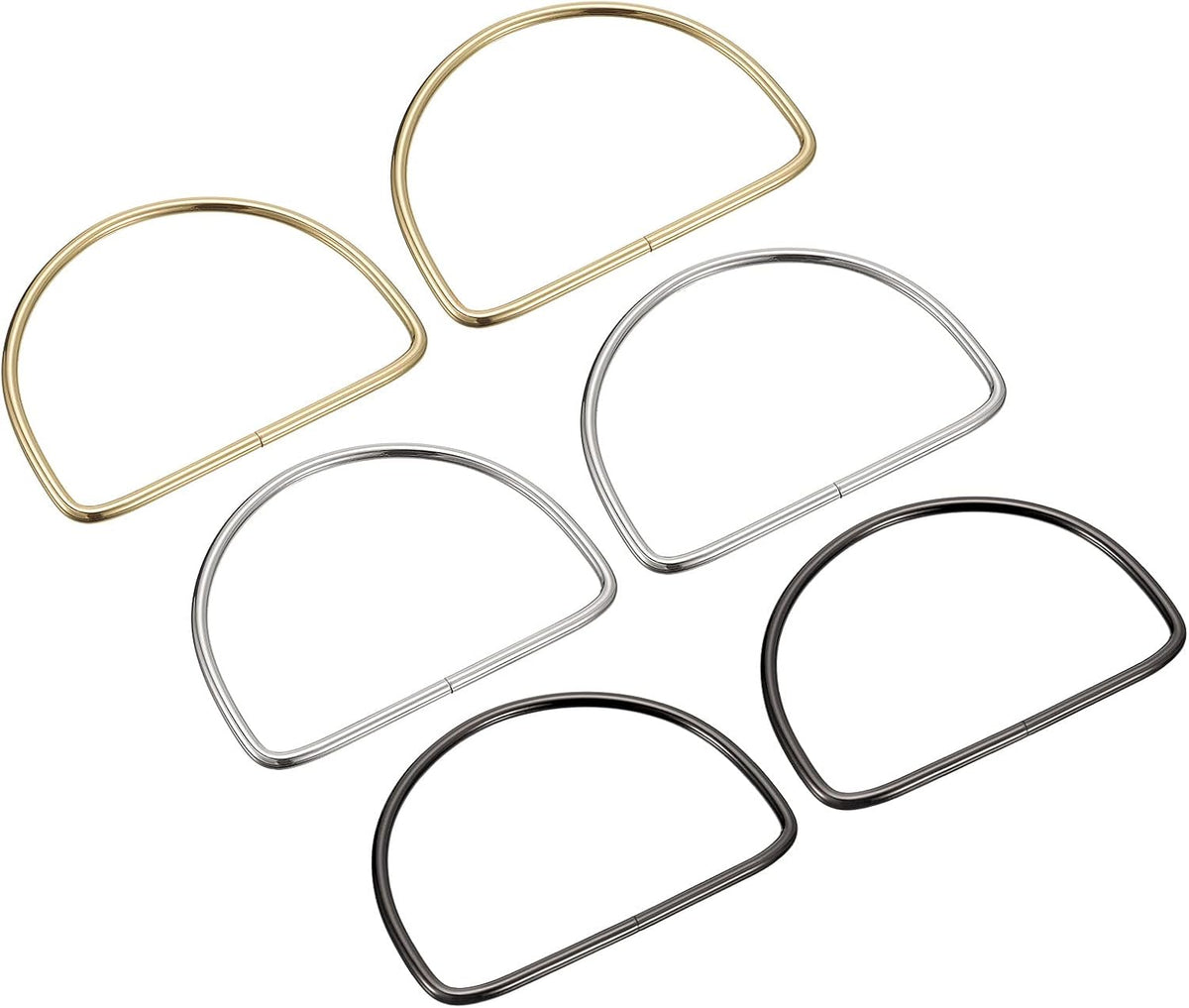 Semicircle Purse Handles Frame, 6Pcs 5.39" Metal Purse Handles Handbag Handles Replacement for Purse Making DIY Craft(Gold+Silver+Dark Grey)