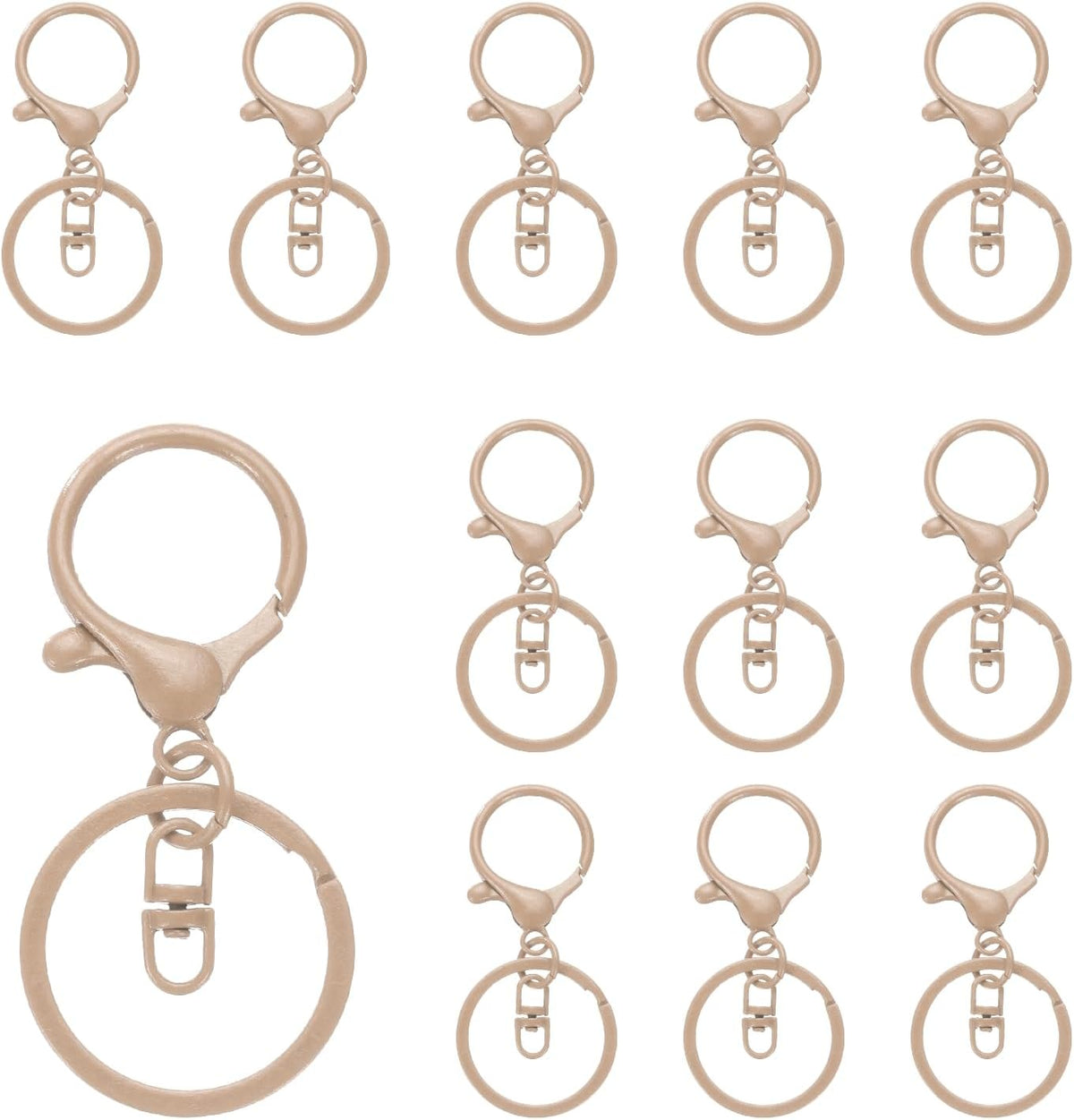 LinkMejor 12Pcs Metal Lobster Claw Clasps with Swivel Clasps Clips Flat Split Ring for DIY Craft (Khaki)