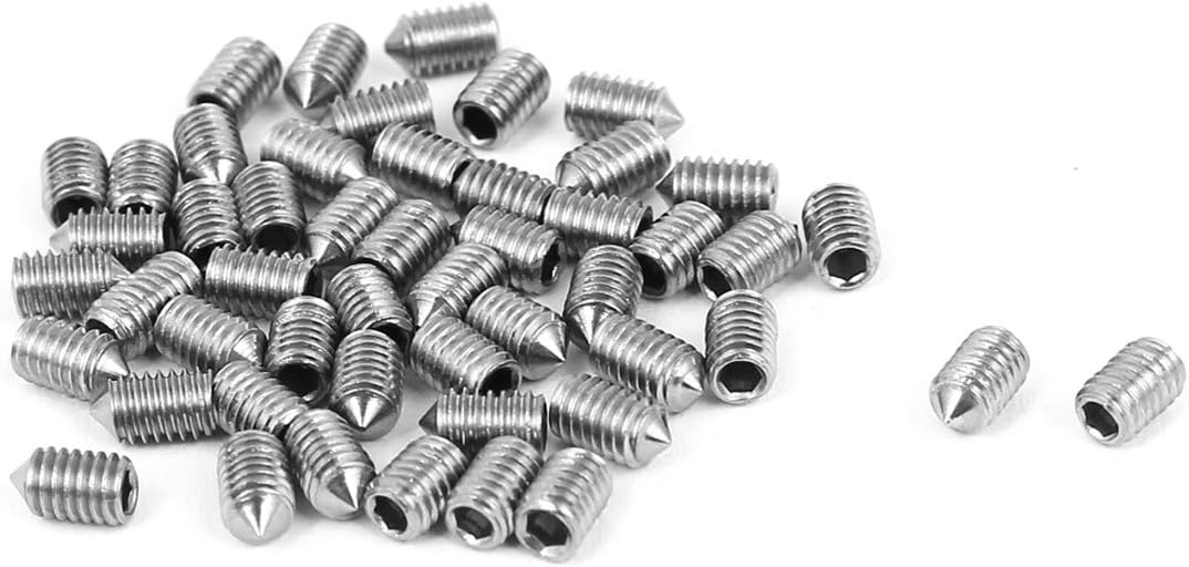 M3 x 5mm Cone Point Hex Socket Set Grub Screw Silver Tone 50 Pcs