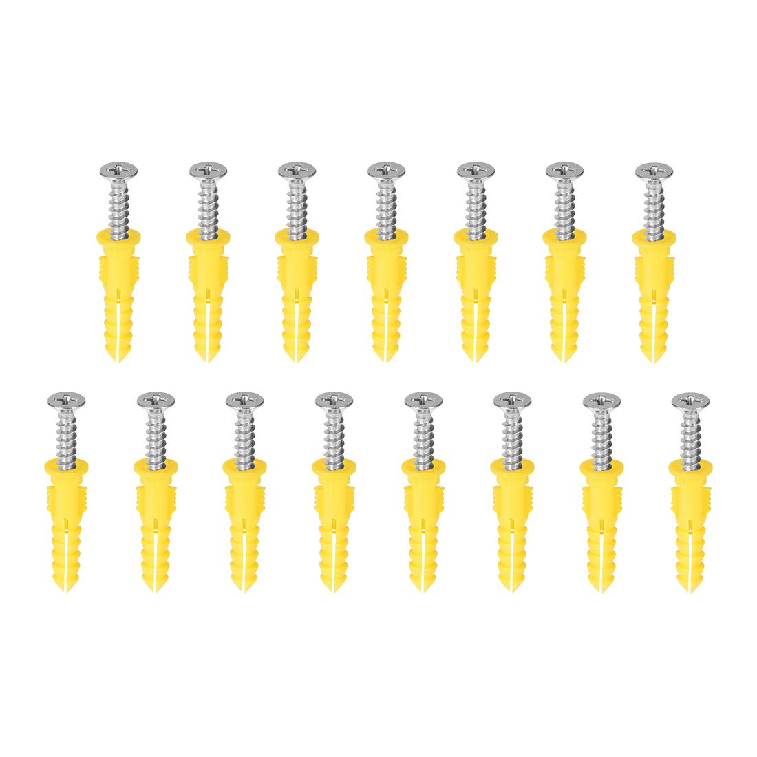 6x30mm Plastic Expansion Tube Pipe for Drywall with Screws Yellow 15pcs