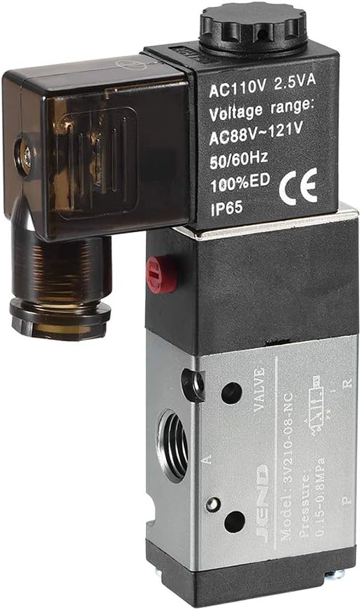 AC 110V 3 Way 2 Position 1/4" PT,Pneumatic Air Control NC Solenoid Valve,Internally Single Piloted Acting Type Red Light,3V210-08
