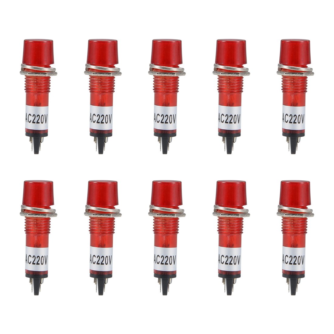 Signal Indicator Dash Light AC 220V, Neon Bulbs XD10-3 Red, 10mm 2/5" Panel Mount 10Pcs