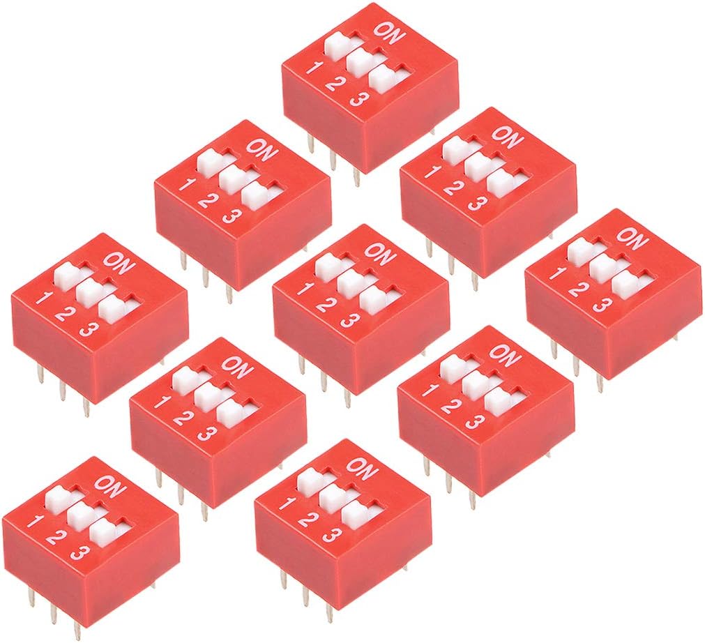 10 Pcs Red DIP Switch 1 2 3 Positions 2.54mm Pitch for Circuit Breadboards PCB