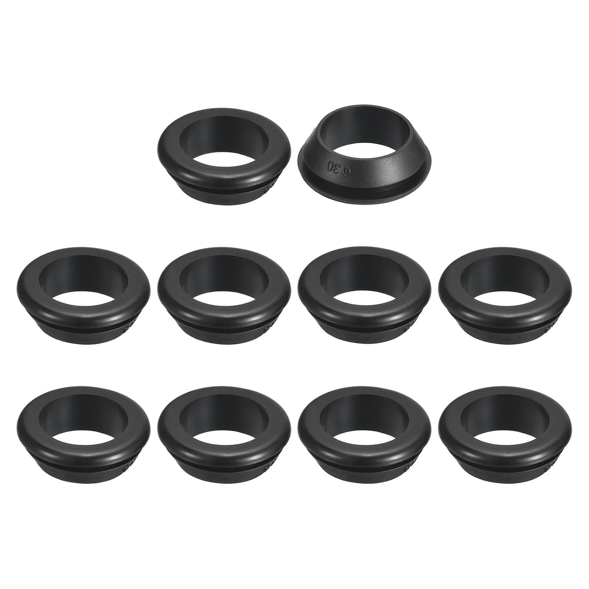 10 Pcs Rubber Grommets, 25mm ID 30mm Drill Hole Double Sided Hollow Firewall Hole Plugs Round Electrical Wiring Gasket, Black