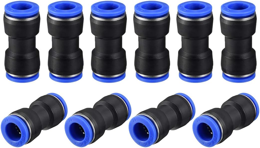 Plastic Straight Union Push to Connect Tube Fitting 14mm OD Push Fit Lock Blue 10pcs