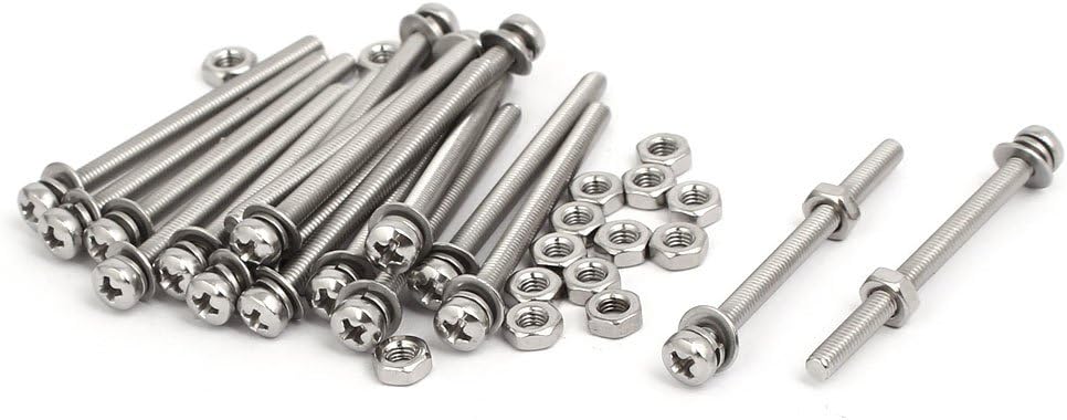 M3x40mm 304 Stainless Steel Phillips Pan Head Bolt Screw Nut w Washer 18 Sets