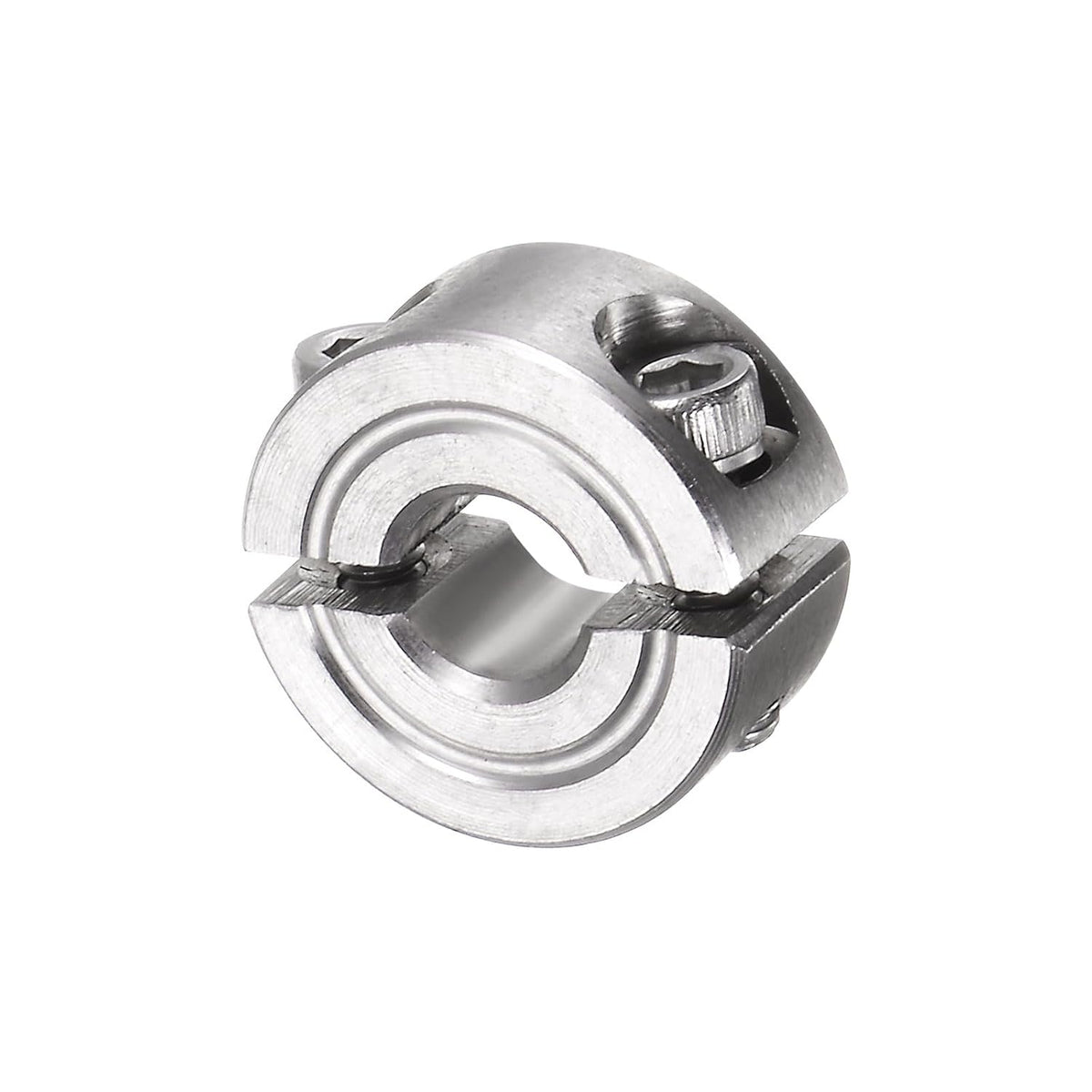 Double Split Clamp-On Shaft Collar for 1/4" Shaft, Two-Piece Clamping Collar, 11/16" OD, 5/16" Width, 304 Stainless Steel Axle Collar Clamp, Set Screw Style