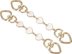 2Pcs Purse Strap Extender, 7" Metal Bag Replacement Strap, Chain Extension for Women Handbags Purse Wallet Making, Bag Charm (Gold, White Rhinestone Heart