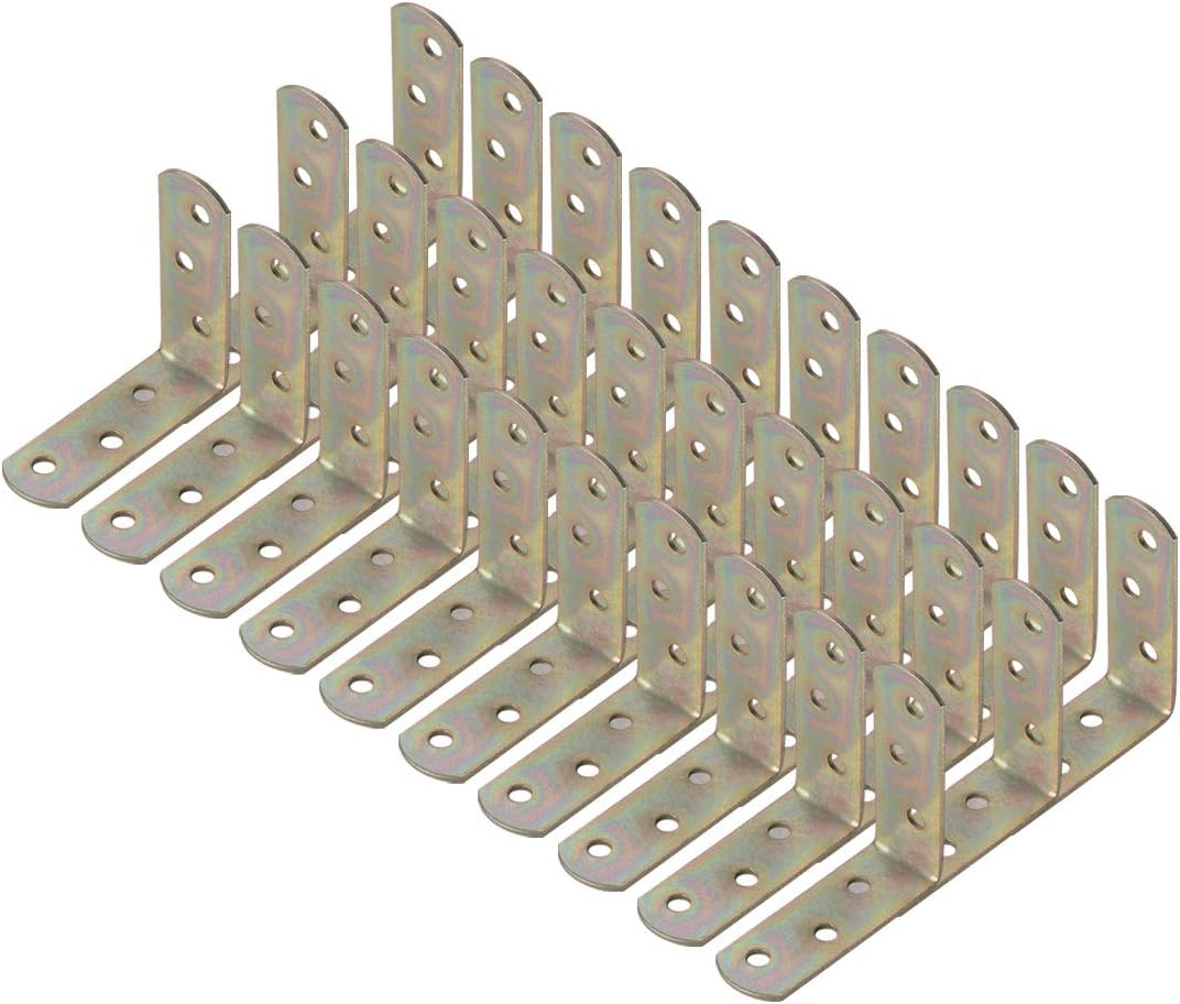 30pcs Angle Bracket Metal 60x60mm Corner Fastener L Shaped Right Angle Bracket Corner Protector Shelf Support for Furniture