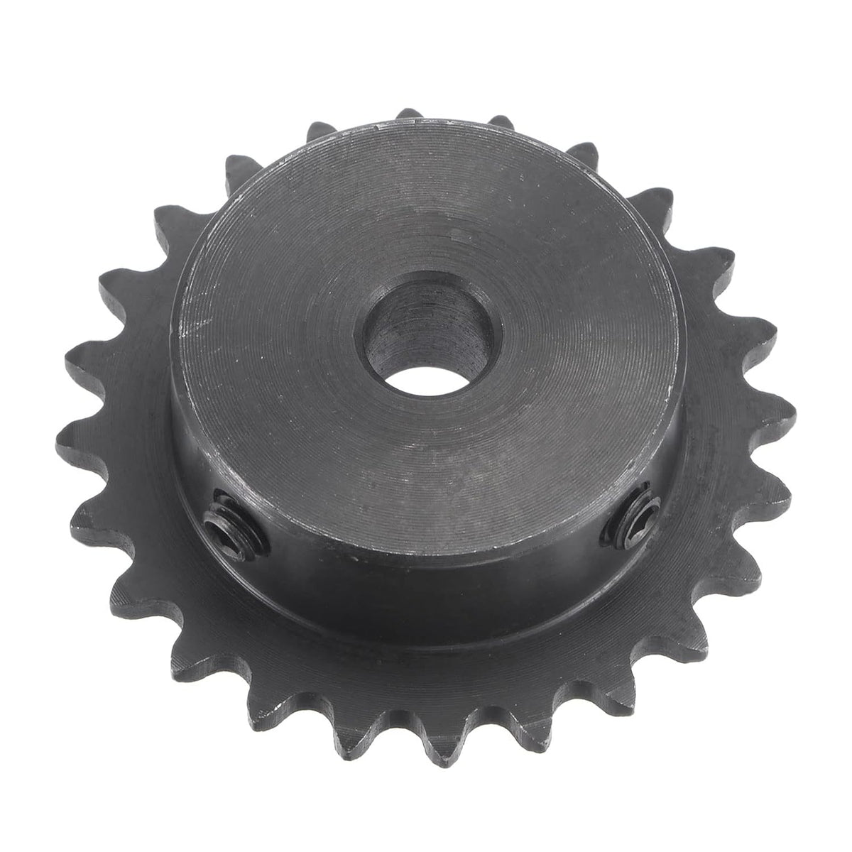 24 Tooth Roller Sprocket B Type, #25 Chain, Single Strand 1/4" Pitch, 8mm Bore Black Oxide C45 Carbon Steel with Set Screws for ISO 04C