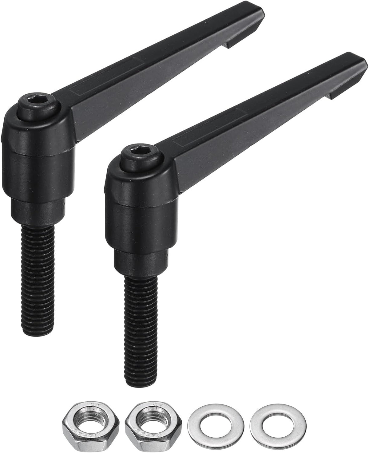 2pcs Lever Adjustable Handles M10 x 40mm Metric Male Thread with Nuts Washers, Level Clamping Handle Set Hand Stud Knobs Rotating Screw Handles Bolts with Locking Lever, Black