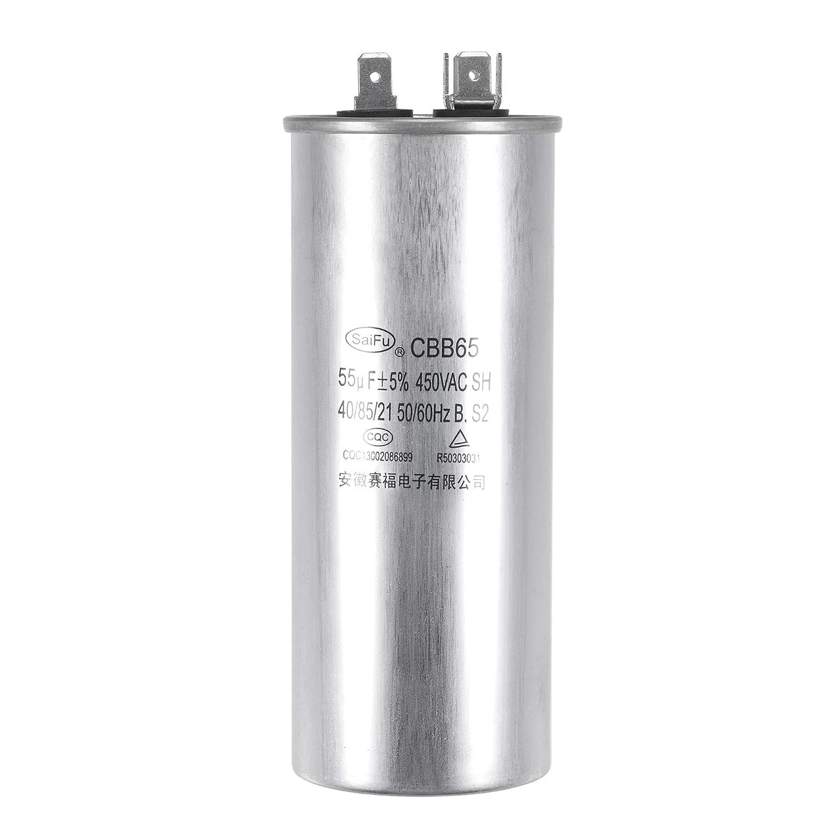 Run Capacitor Round CBB65 55uF 55mfd 450V AC 40/85/21 Aluminum Case with Terminal for Air Conditioner Compressor Motor Heat Pump Condenser