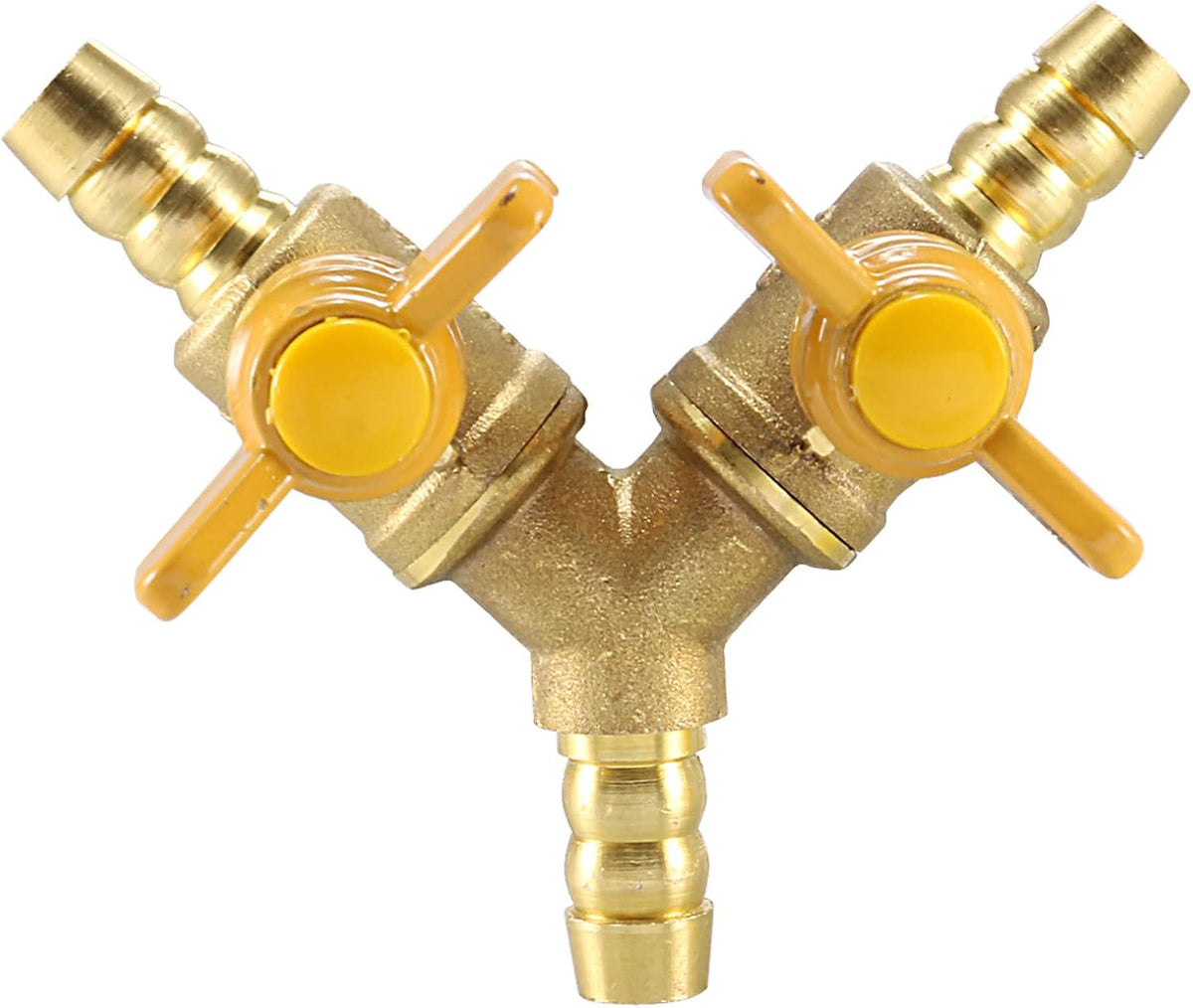 3 Way Shut Off Ball Valve, 11mm Dia. Barb, Y Shaped Switch Brass Tee Connector