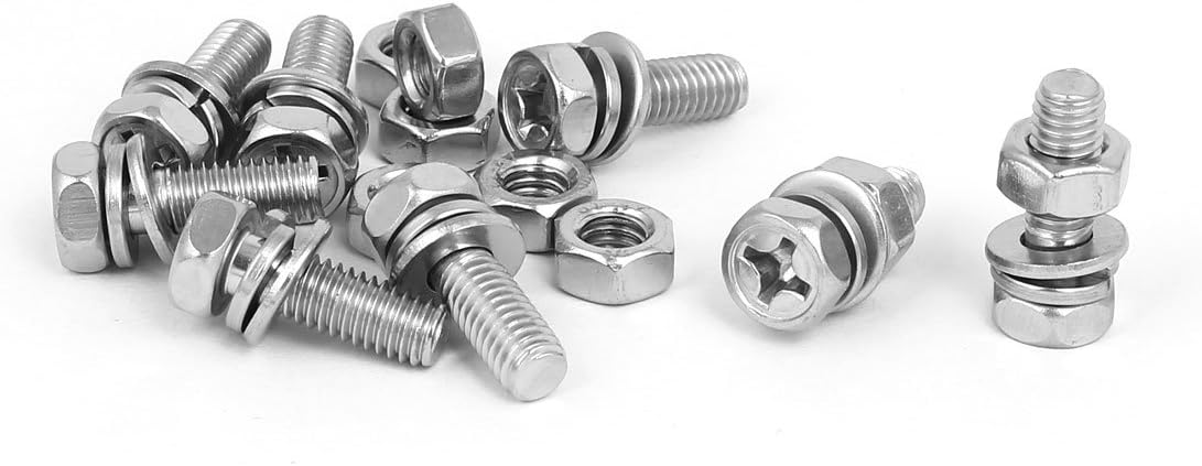 M6 x 18mm 304 Stainless Steel Phillips Hex Head Bolts Nuts w Washers 8 Sets